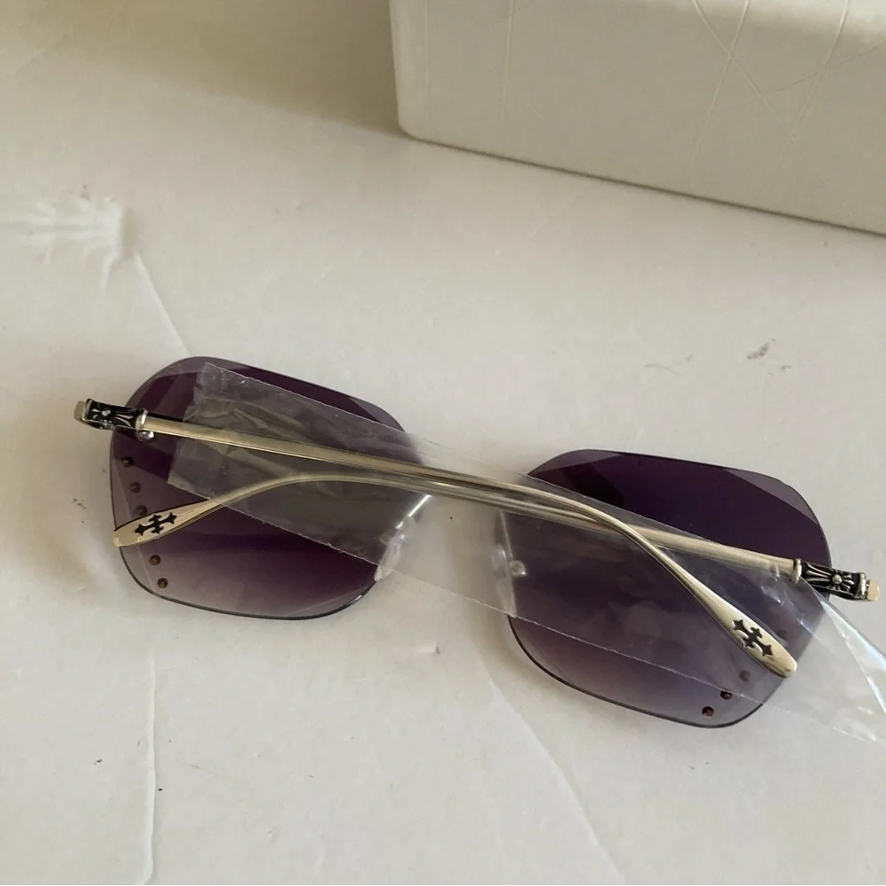 New Diamond Shape Y2K Sunglasses Gems Purple Glass Silver Frame